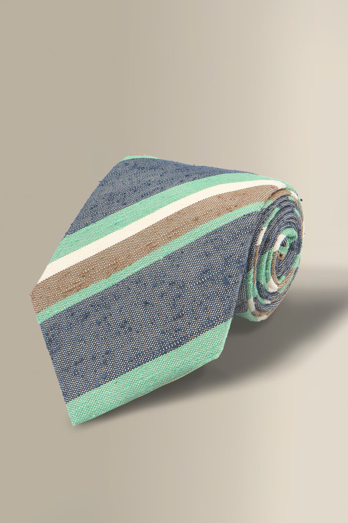 Navy & Green Stripe Cotton & Silk Tie