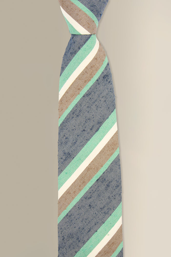 Navy & Green Stripe Cotton & Silk Tie