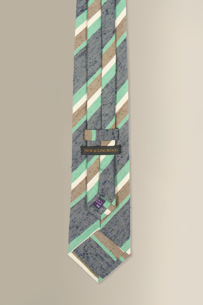 Navy & Green Stripe Cotton & Silk Tie