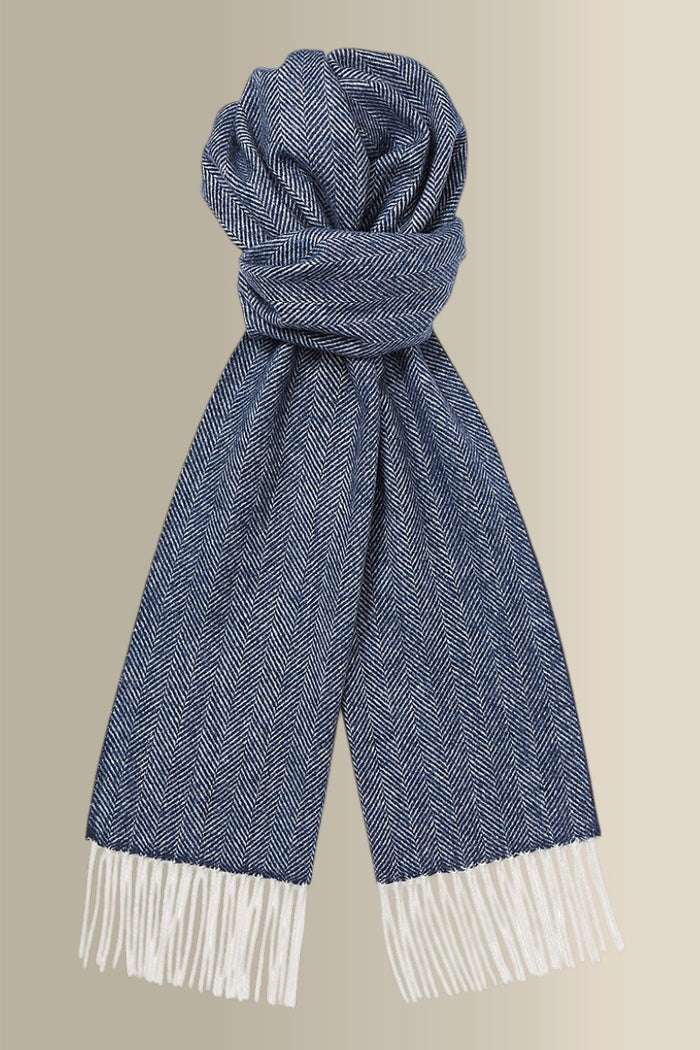 Navy Herringbone Cashmere Scarf