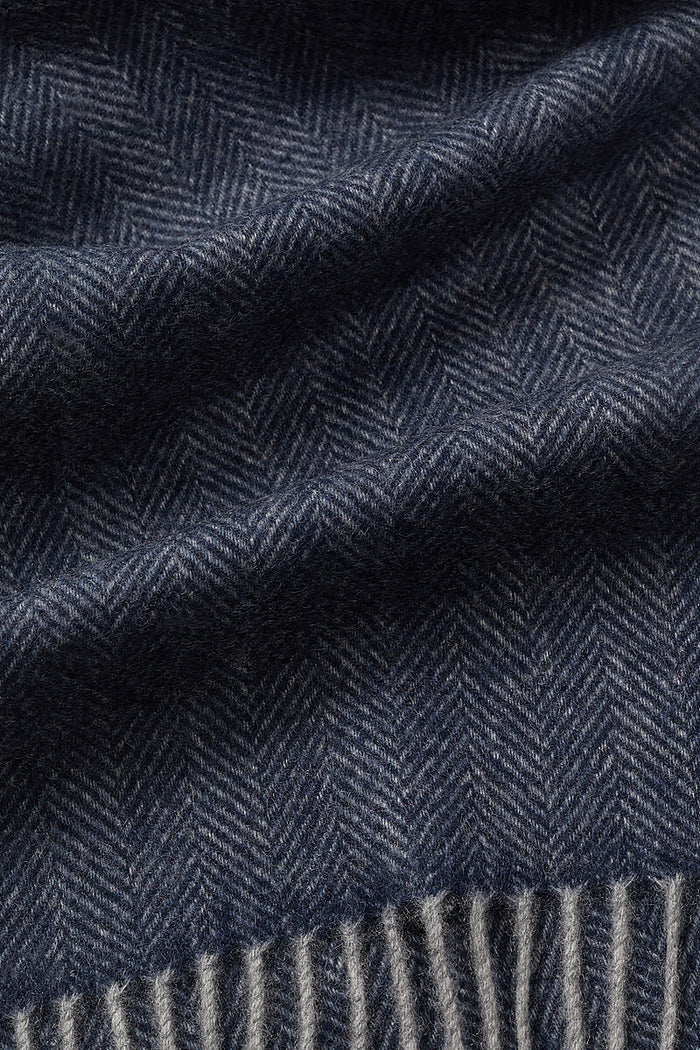 Navy Herringbone Cashmere Scarf