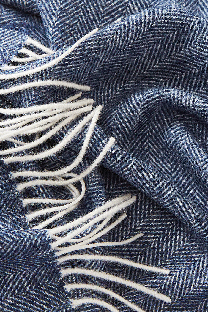 Navy Herringbone Cashmere Scarf