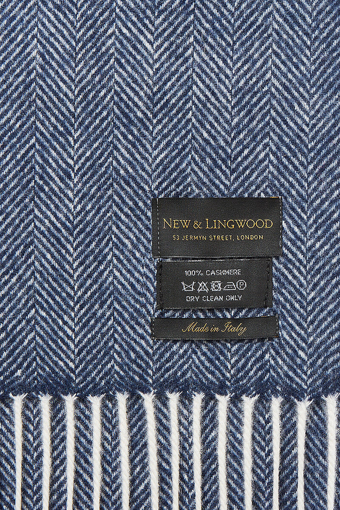 Navy Herringbone Cashmere Scarf
