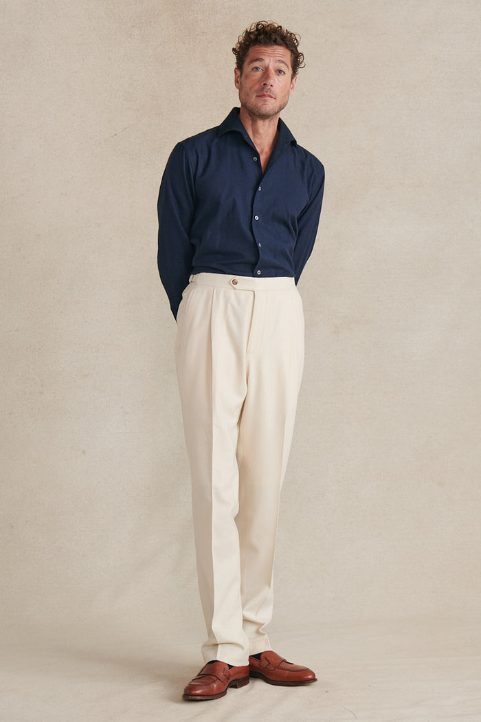 Navy Herringbone One Piece Collar Standard Fit Flannel Shirt
