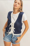 Navy Knit Tie Front Vest