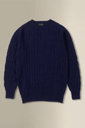 Navy Lambswool Cable Knit Crew Neck Jumper