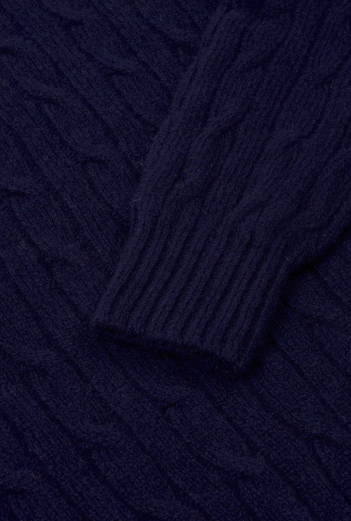 Navy Lambswool Cable Knit Crew Neck Jumper