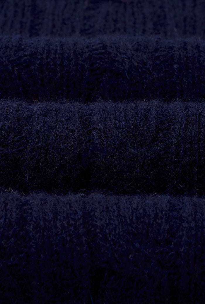 Navy Lambswool Cable Knit Crew Neck Jumper