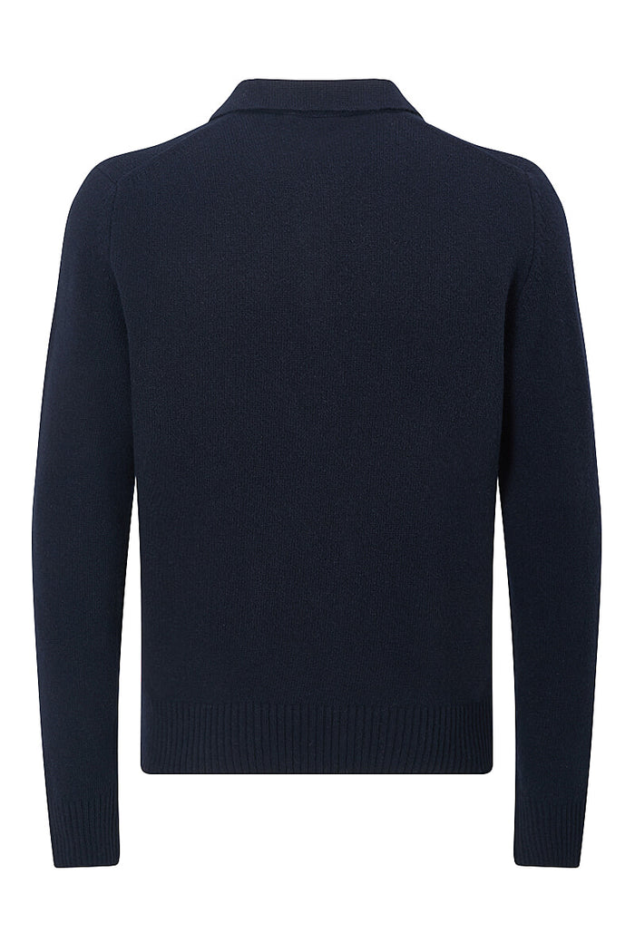 Navy Lambswool Knitted Polo