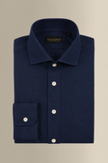 Navy Long Sleeve Pique Cotton Popover Shirt