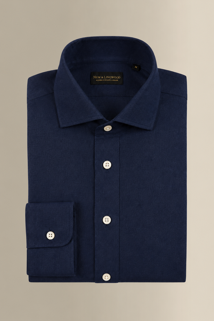 Navy Long Sleeve Pique Cotton Popover Shirt