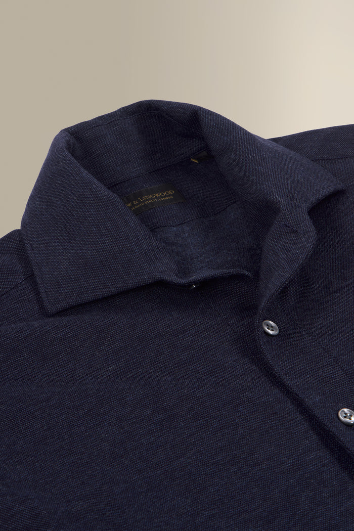 Navy Long Sleeve Pique Cotton Popover Shirt