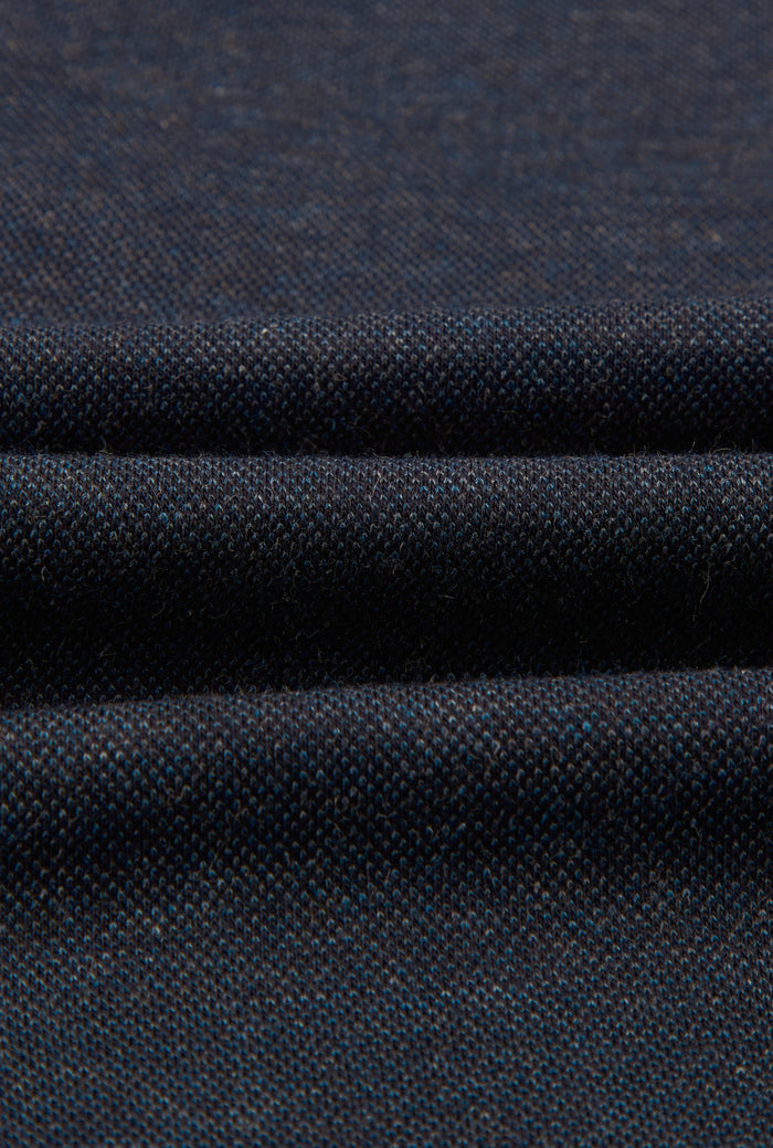 Navy Long Sleeve Pique Cotton Popover Shirt