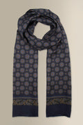 Navy Medallion Printed Silk Scarf