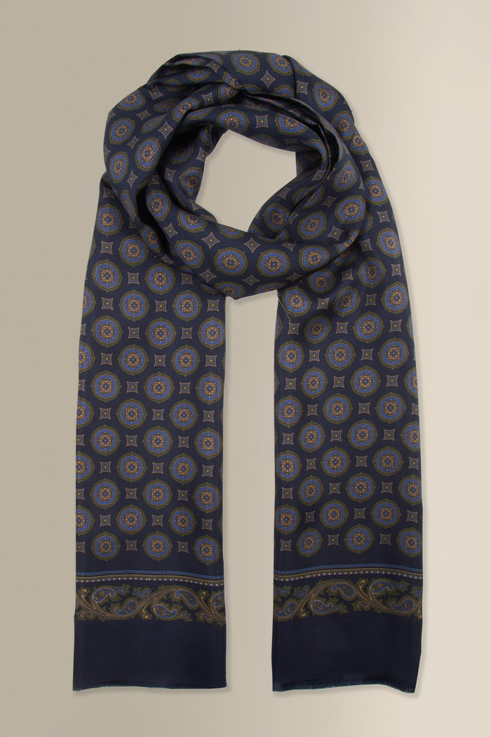 Navy Medallion Printed Silk Scarf