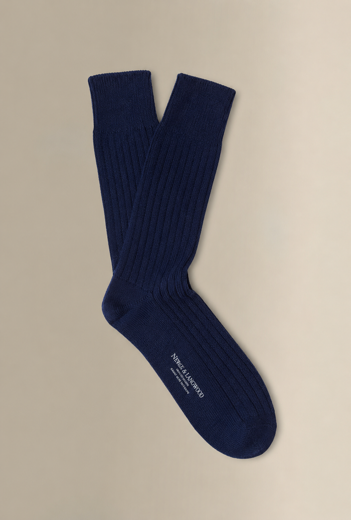Navy Mid Calf Heavyweight Cashmere Socks