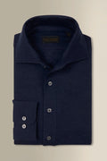 Navy One Piece Collar Cotton & Cashmere Popover Shirt