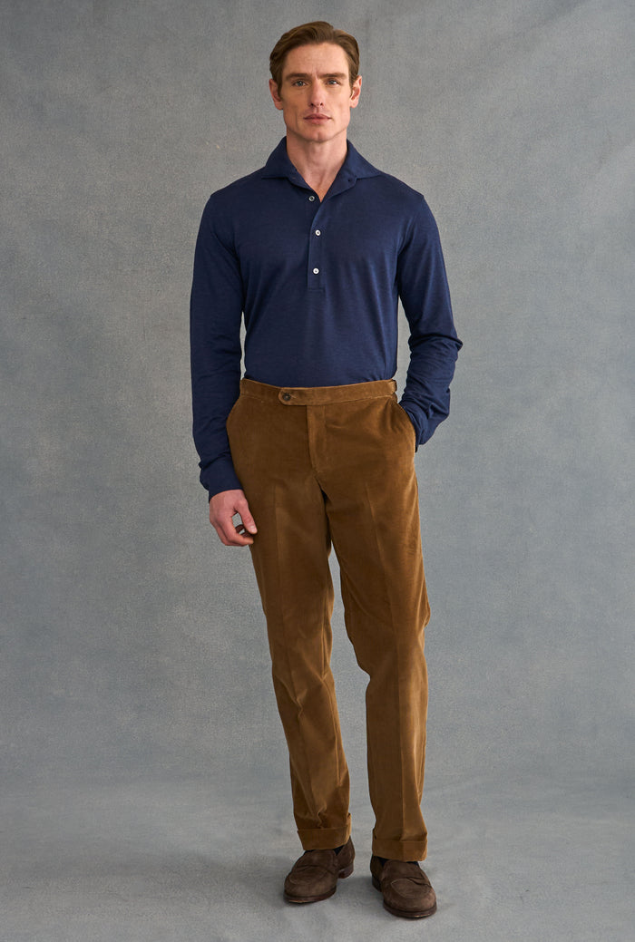 Navy One Piece Collar Cotton & Cashmere Popover Shirt