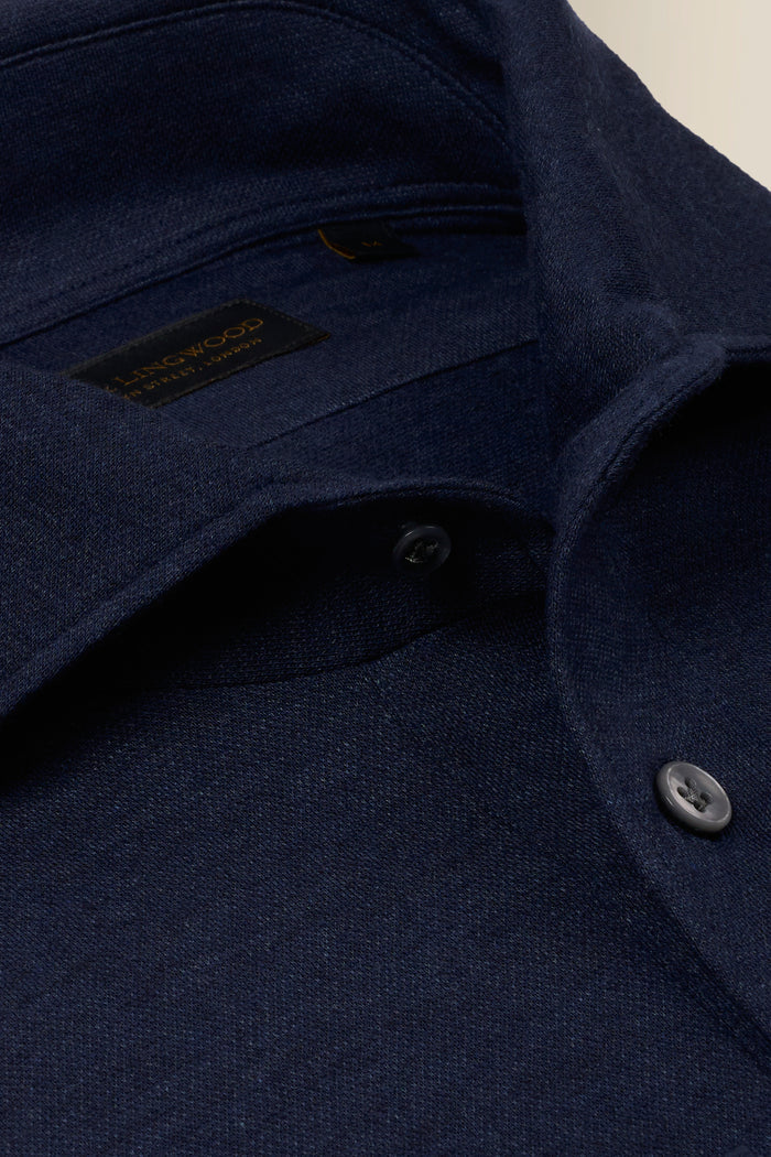 Navy One Piece Collar Cotton & Cashmere Popover Shirt