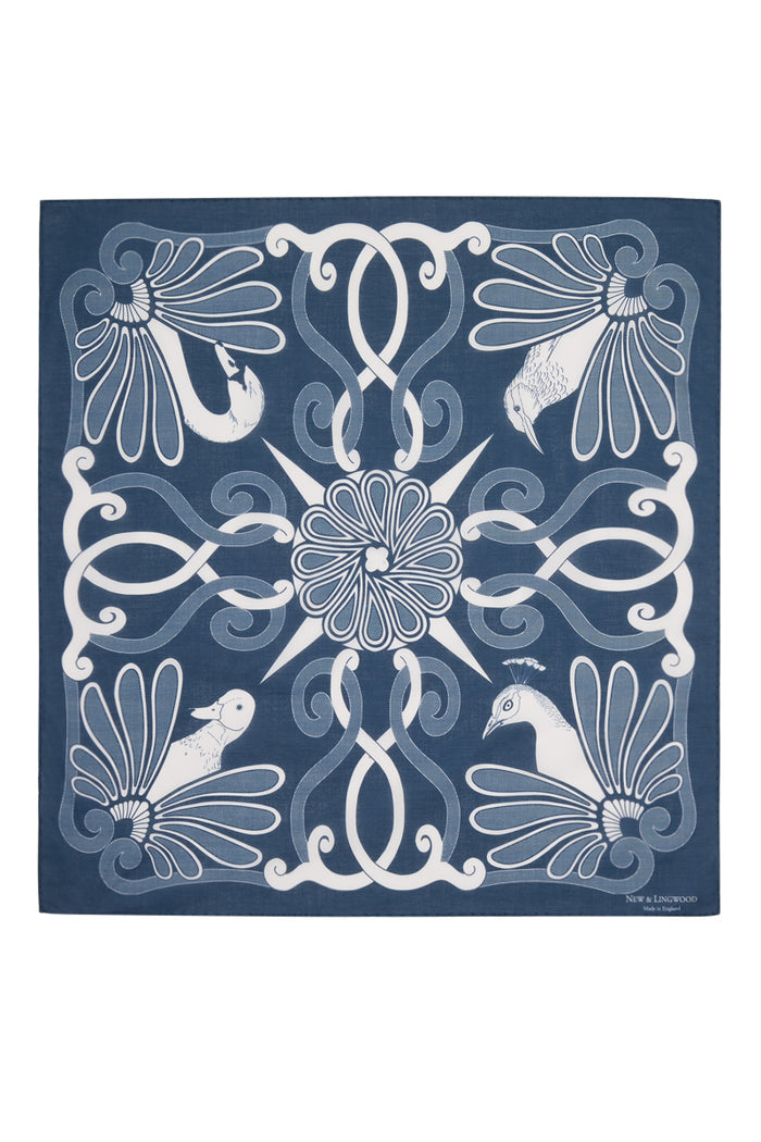 Navy Ornitho Cotton Print Bandana