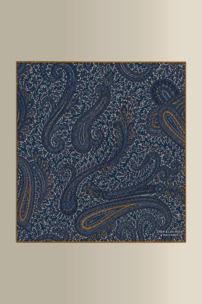 Navy Paisley Cotton & Cashmere Pocket Square