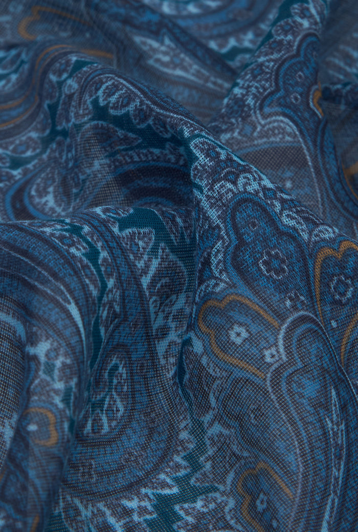 Navy Paisley Cotton & Cashmere Pocket Square