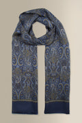 Navy Paisley Printed Silk Scarf