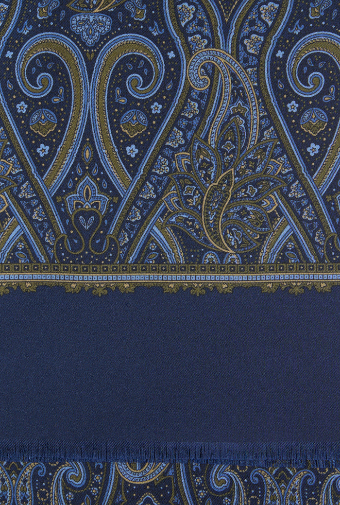 Navy Paisley Printed Silk Scarf