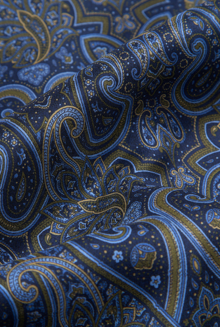 Navy Paisley Printed Silk Scarf