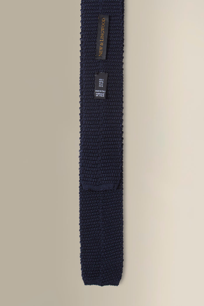 Navy & Pink Spot Knitted Silk Tie