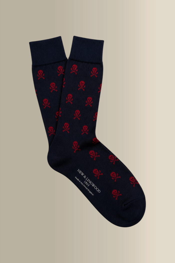 Navy & Red Heritage Skull & Crossbones Mid Calf Cotton Socks