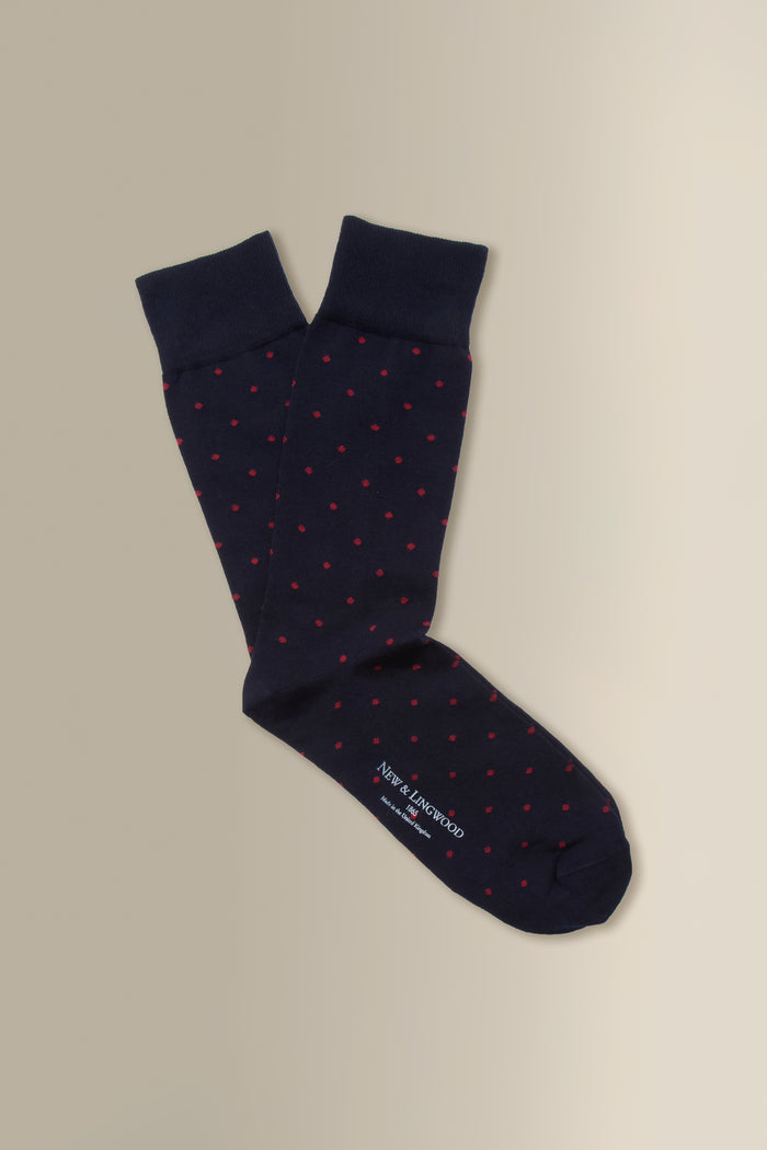 Navy & Red Polka Dot Mid Calf Cotton Socks