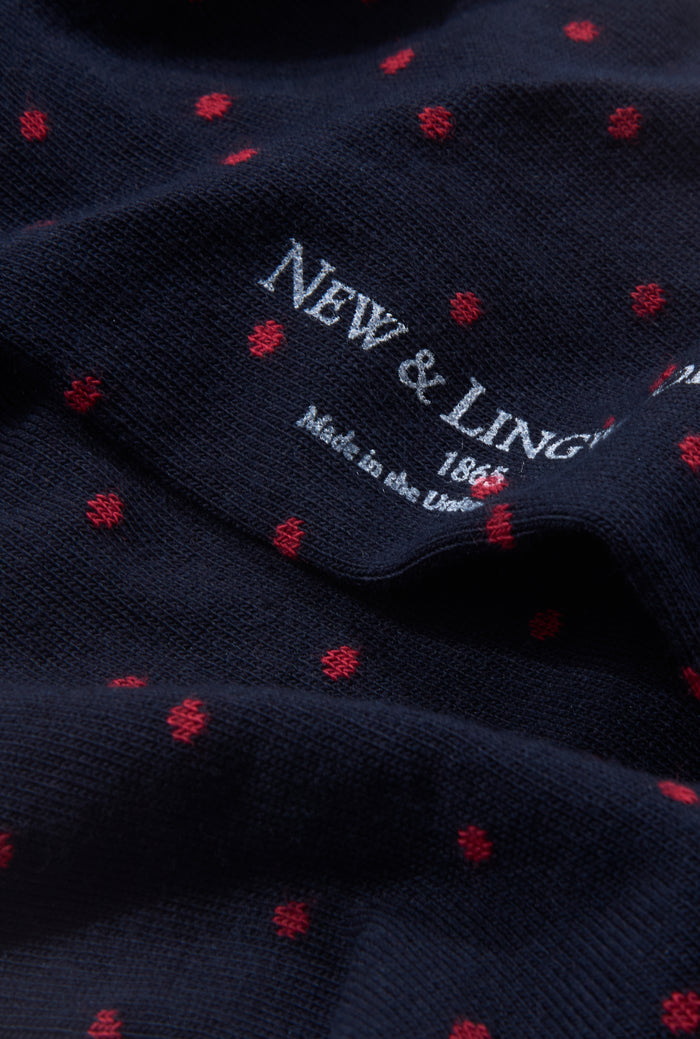 Navy & Red Polka Dot Mid Calf Cotton Socks