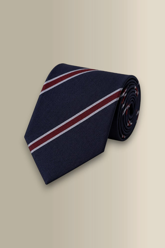 Navy & Red Regimental Stripe Woven Silk Tie