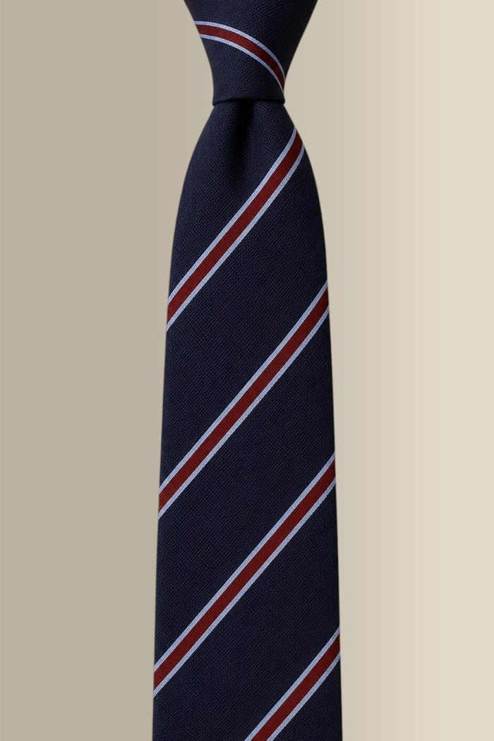 Navy & Red Regimental Stripe Woven Silk Tie