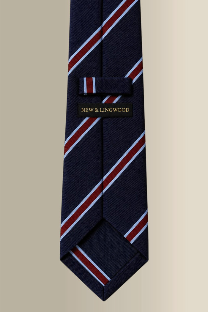 Navy & Red Regimental Stripe Woven Silk Tie