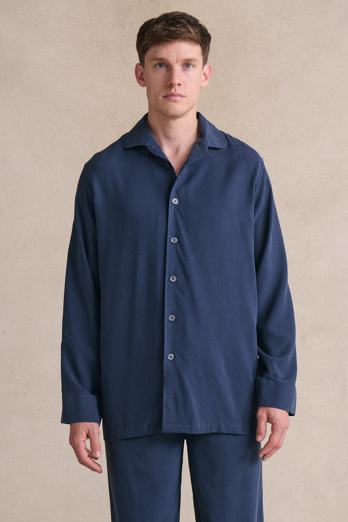 Navy Sandwash Silk Lounge Shirt