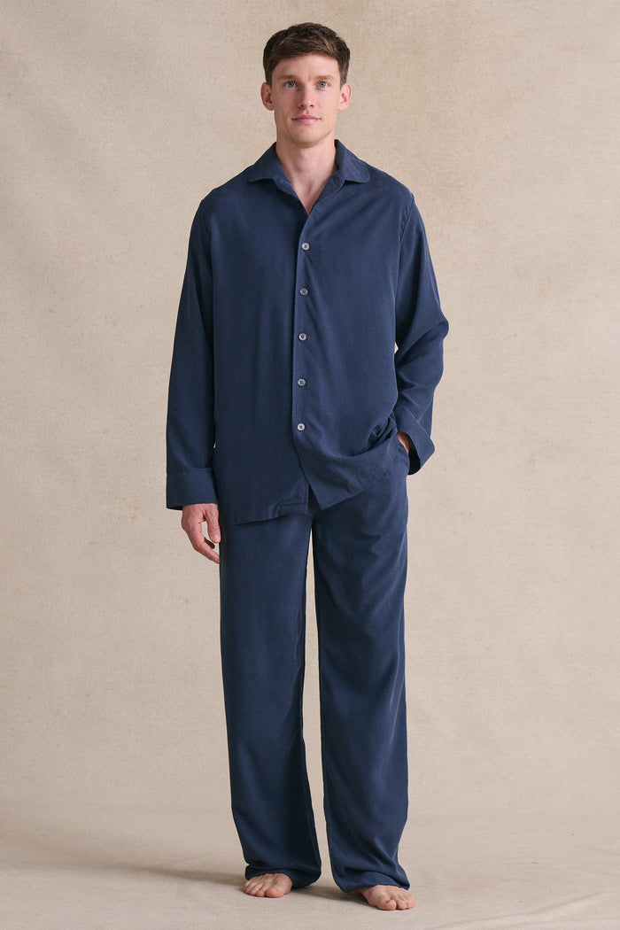 Navy Sandwash Silk Lounge Shirt