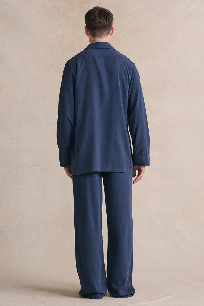 Navy Sandwash Silk Lounge Shirt