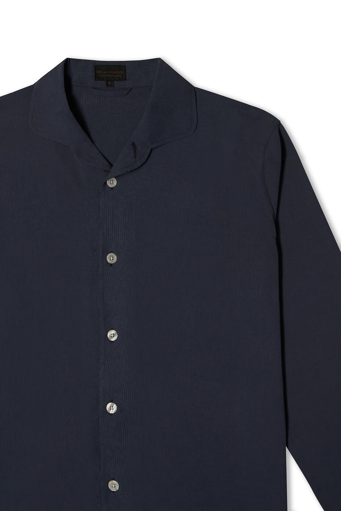 Navy Sandwash Silk Lounge Shirt