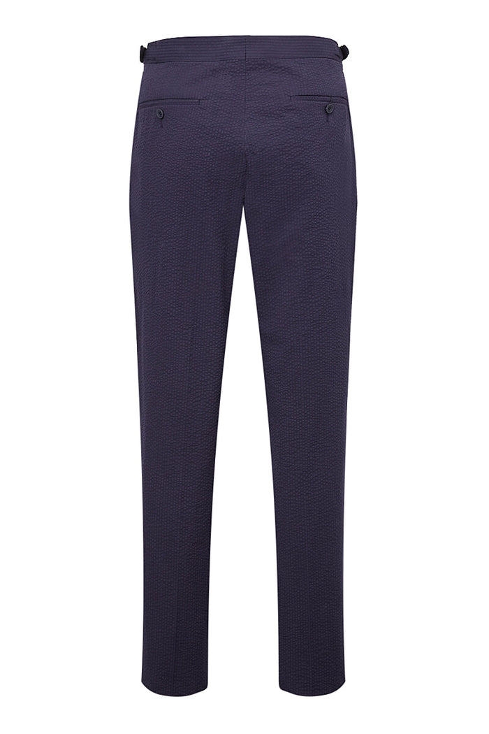 Navy Seersucker Single Pleat Trousers