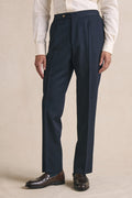 Navy Single Pleat Gabardine Trousers