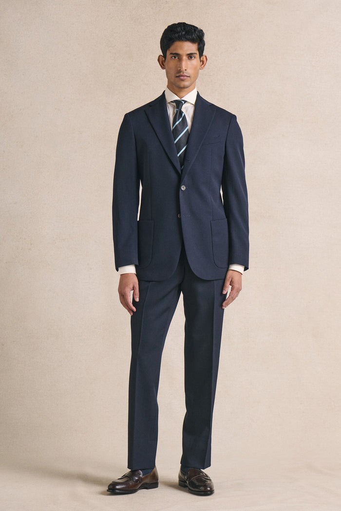 Navy Single Pleat Gabardine Trousers