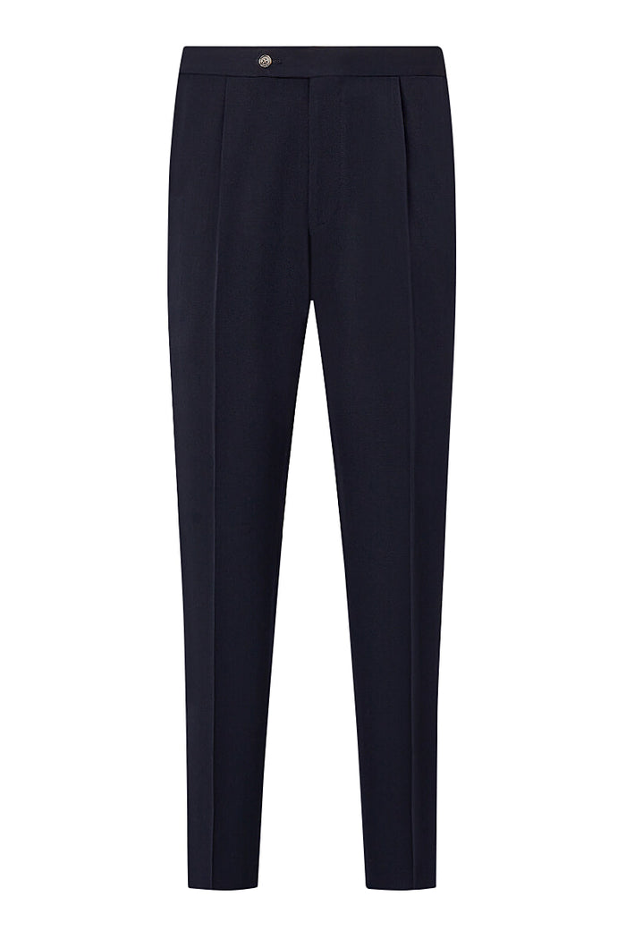 Navy Single Pleat Gabardine Trousers