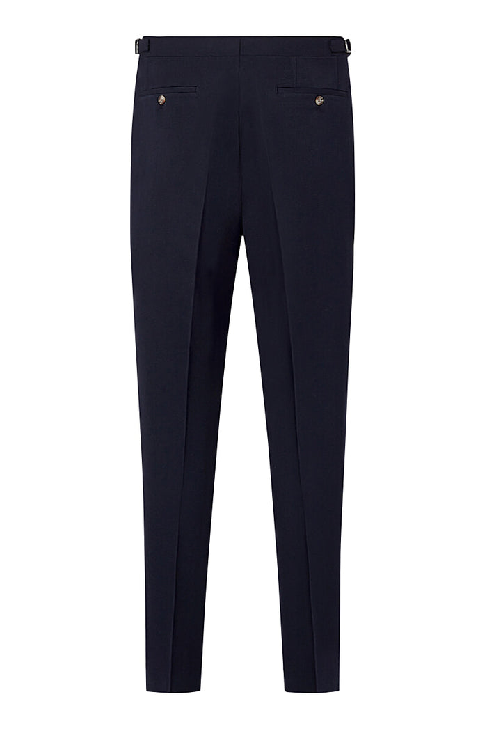 Navy Single Pleat Gabardine Trousers
