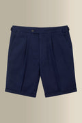 Navy Single Pleat Twill Linen Shorts