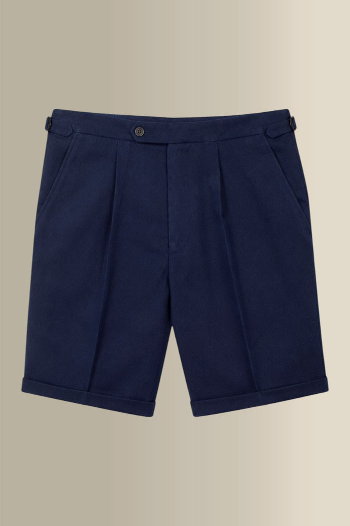 Navy Single Pleat Twill Linen Shorts