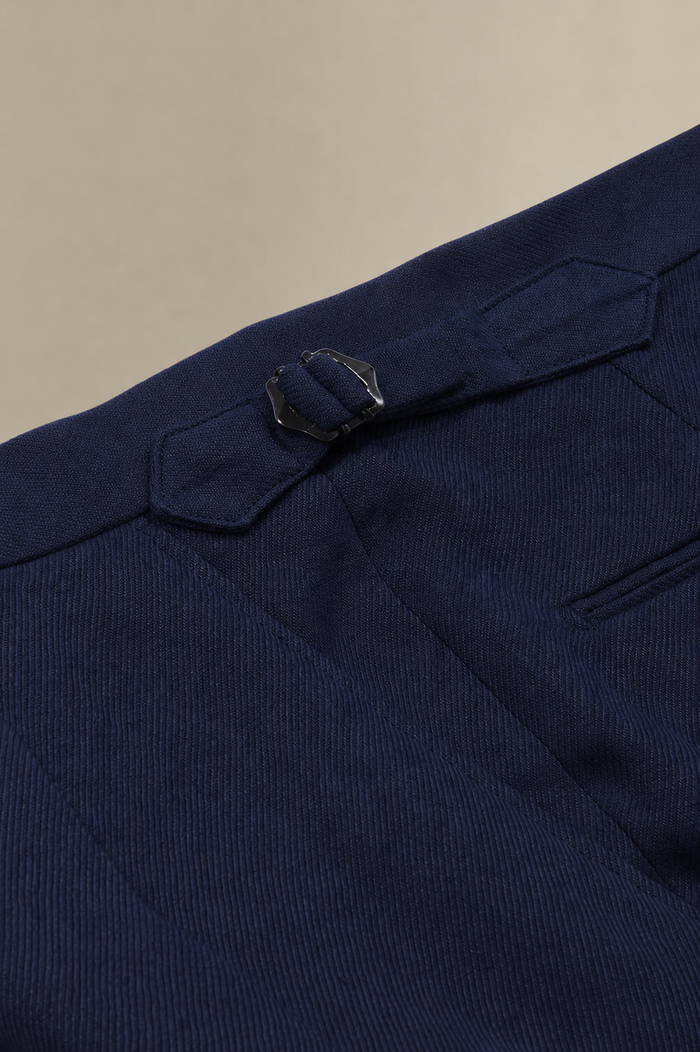 Navy Single Pleat Twill Linen Shorts