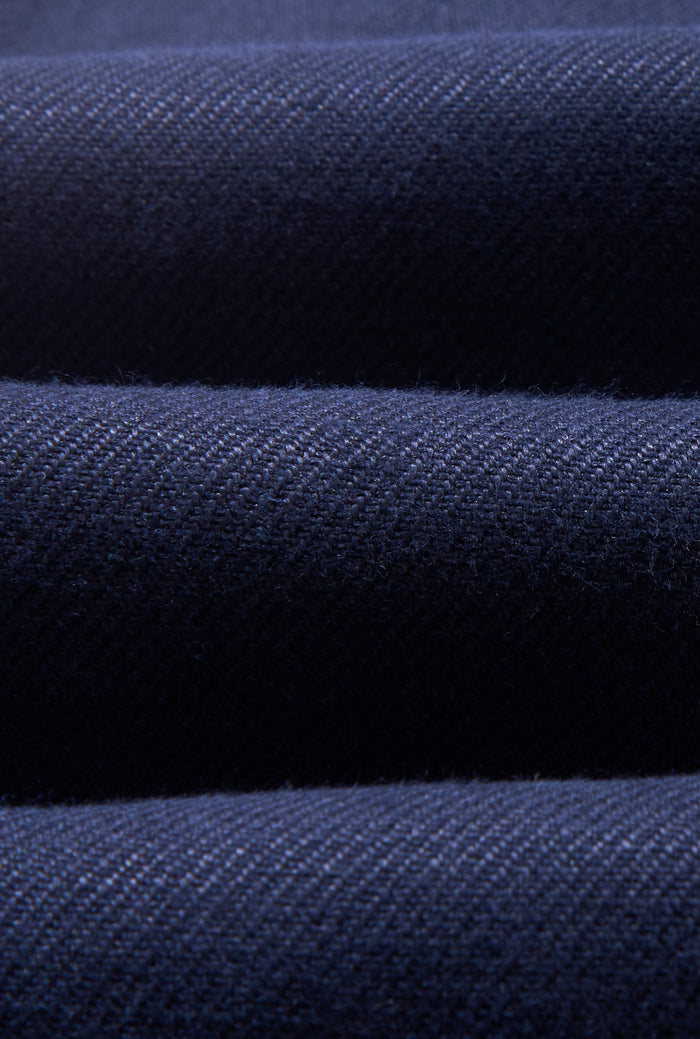 Navy Single Pleat Twill Linen Shorts
