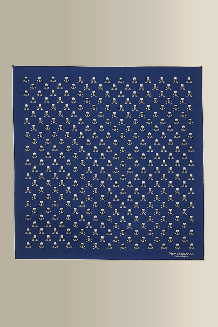 Navy Skull & Crossbones Silk Pocket Square